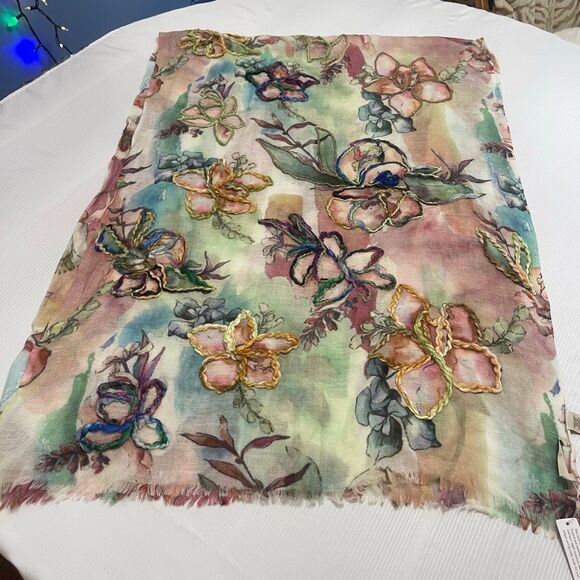 NWT Soft Surroundings Embroidered Floral Scarf NEW - Picture 1 of 6